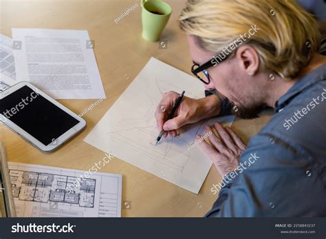 Close Hand Drawing Industrial Design Engineering Stock Photo 2258843237 ...