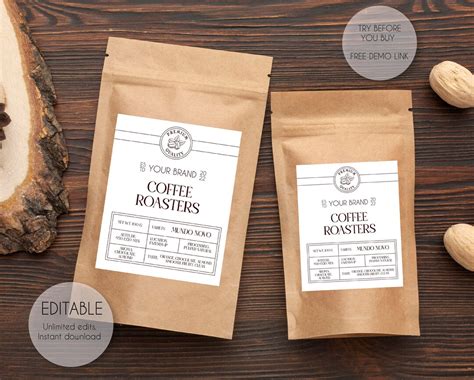 Printable Coffee Bag Label Template Editable Coffee Bag Label - Etsy