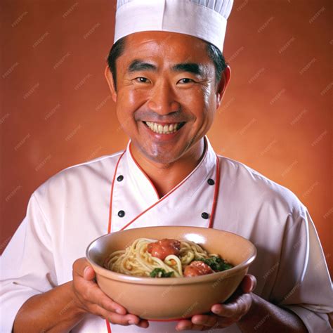 Happy Male Chef Holding Ramen Noodle Cartoon Vector Icon Illustration