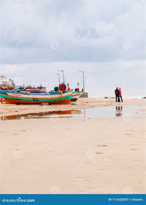 Hammamet-Tunisia-city Beach with Boats in the Fall Editorial