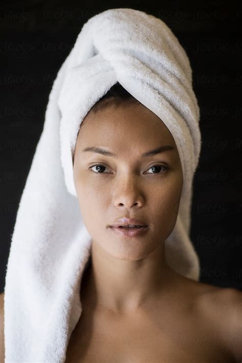 "Beauty Image Of An Asian Woman Wearing A White Towel In A Balinese Spa