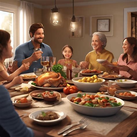 Premium Photo | Illustrate a family gathering around the dinner table ...