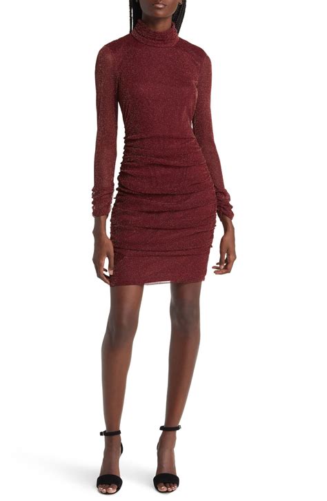 Eliza J Metallic Long Sleeve Body-con Dress - Wine | Editorialist