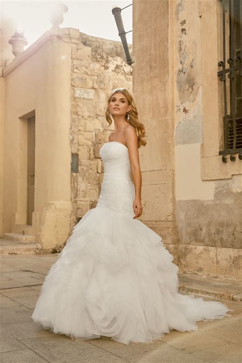 44501: Organza Trumpet Gown with Strapless Neckline and Ruched Bodice