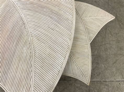 Decorative Leaf Motif Bamboo/Reed Nesting Tables Hollywood Regency For