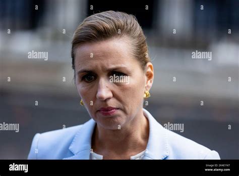 London, UK. 01st Oct, 2022. Danish Prime Minister Mette Frederiksen, speaks to the media outside ...