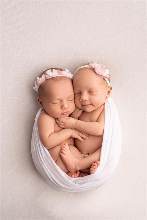 Premium Photo | Tiny newborn twin girls. A newborn twin sleeps next to