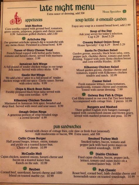 Menu at Brazen Head Irish Pub, Omaha