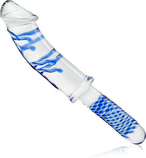 Crystal Anal Plug Butt Glass Dildo Handheld Realistic Dildo with Blue