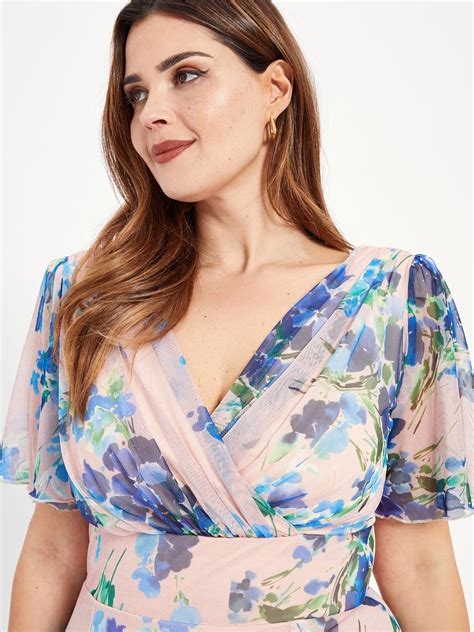 Victoria Peach Floral Angel Sleeve Mesh Midi Dress – Scarlett & Jo