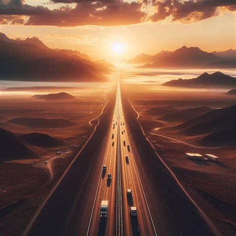 Premium Photo | Highway at sunset