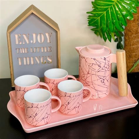 Pink Ceramic Tea Set | AenZay Homes