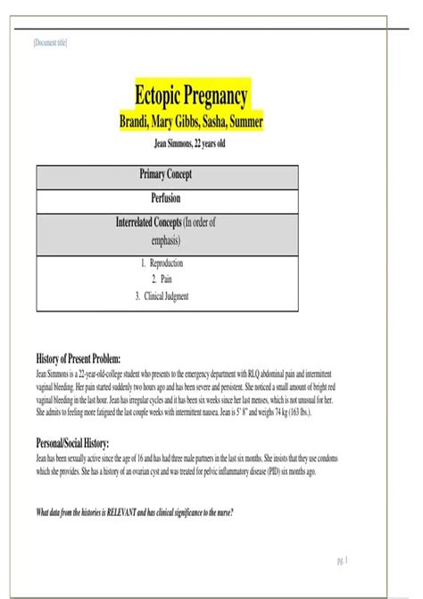 Ectopic Pregnancy Brandi, Mary Gibbs, Sasha, Summer - Nursing course