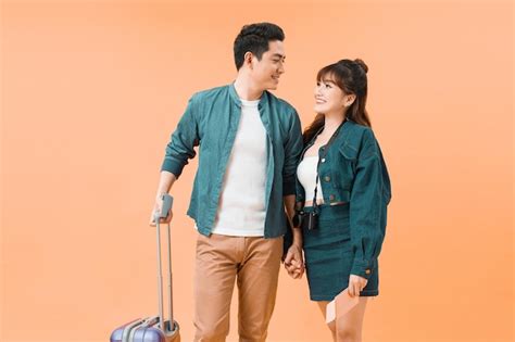 premium photo happy excited young couple tourists holding passports