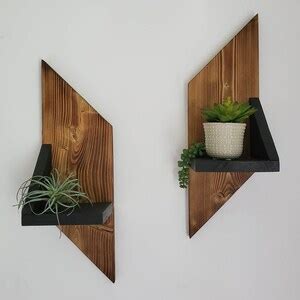 Geometric Wall Shelves (set of 2), Wood Wall Decor, Floating Wooden ...