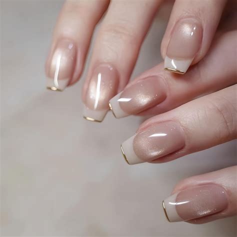 cat eye french nails custom press  nails hand painted press
