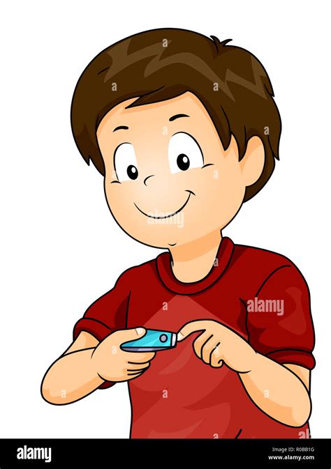 Illustration of a Kid Boy Using Nail Cutter Clipping His Fingernails