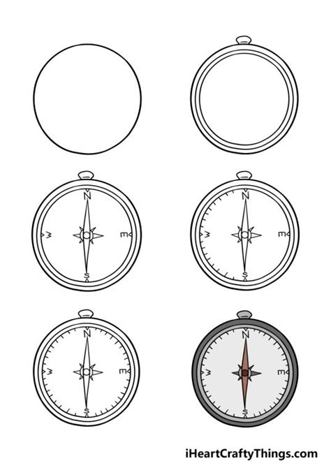 Compass Drawing - How To Draw A Compass Step By Step