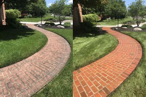 Before and After: Pressure Washing the Brick Path
