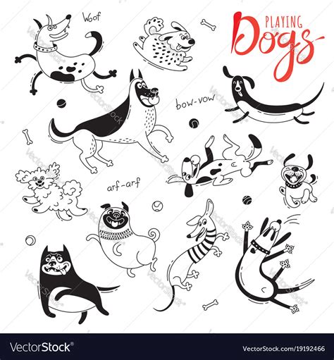 11 hand drawn cute dogs Royalty Free Vector Image