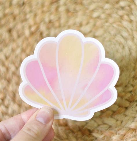 Pink Seashell Sticker Watercolor Seashell Vinyl Sticker - Etsy