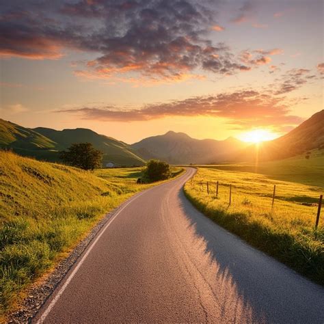 premium photo country road   beautiful sunset view landscape