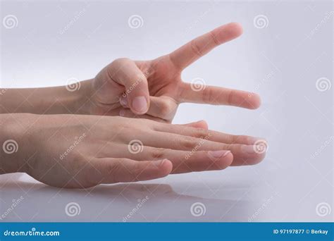 hands showing  signs rock paper scissors stock image image