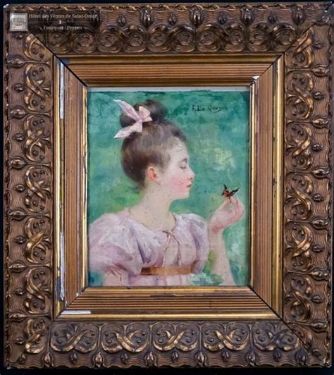 Fernand LE QUESNE (1856-1932), "Jeune fille au papillon" huile sur...