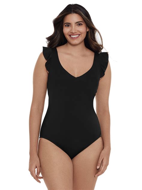 Time and Tru Women's Ruffle One-Piece Swimsuit Full Coverage with