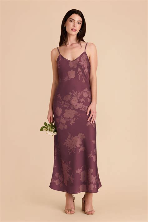 Alice Sangria Whimsical Blooms V-Neck Satin Slip Dress | Birdy Grey