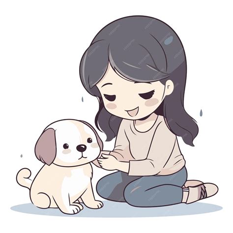 Niña con su perro ilustración vectorial de estilo dibujos animados