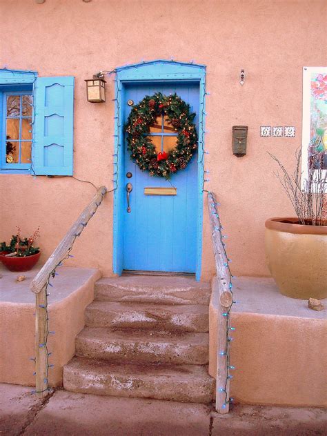 Canyon Road Blue Door at Christmas, Santa Fe, NM. | Santa fe style