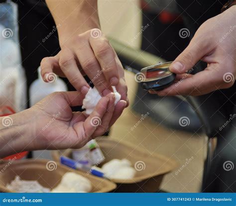 Taking Blood from a Finger on the Field.Blood Finger Test of Adult Woman Stock Image - Image of ...