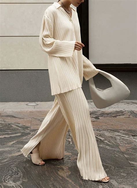 spring long sleeve matching set pantsuit white long sleeve pant set