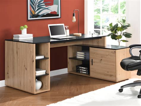 Hoekbureau met opbergruimte - Mdf - Naturel en zwart - ROMIARA - Koop