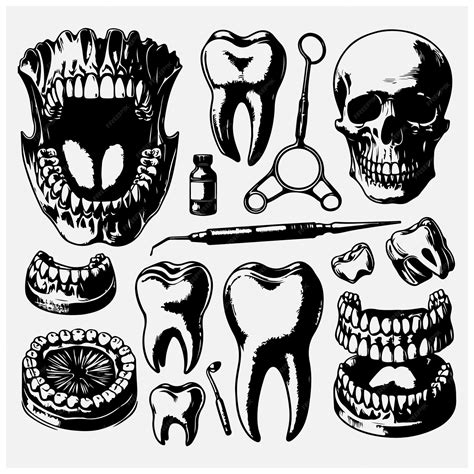 Scatology hand drawn set Toothache treatment Teeth sketch Different