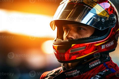 Racing car driver wearing helmet for competition 29883217 Stock Photo