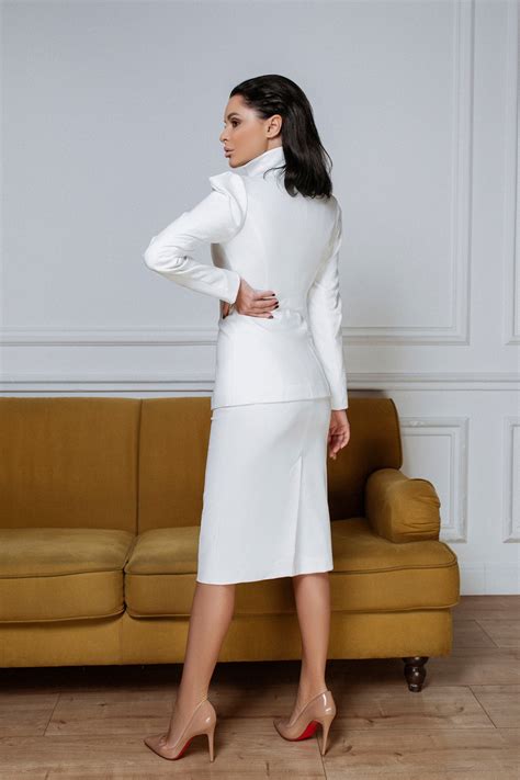 White Skirt Suit Formal Skirt Suit Midi Pencil Skirt Midi - Etsy