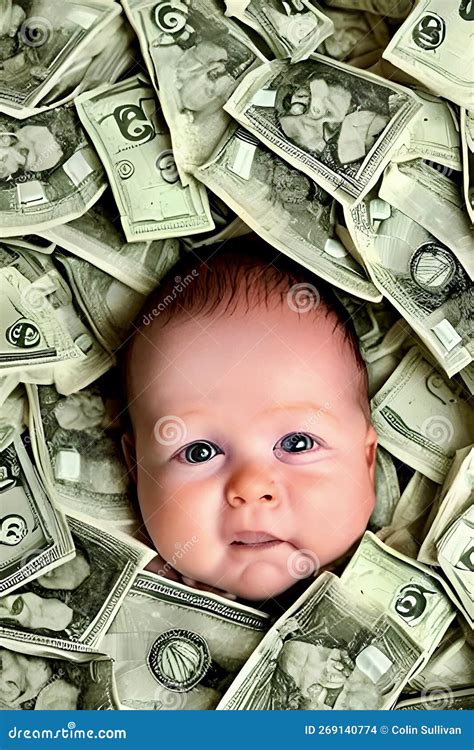 Baby Laying in a Bed of Money Stock Illustration - Illustration of ...