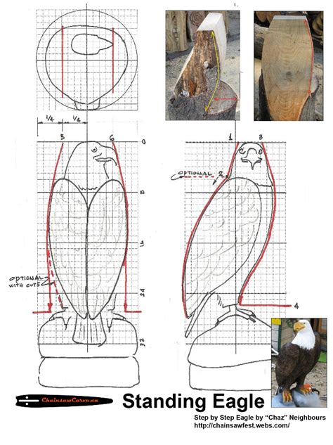 Chainsaw carving patterns Standing Eagle 1of5. https://www.facebook.com ...