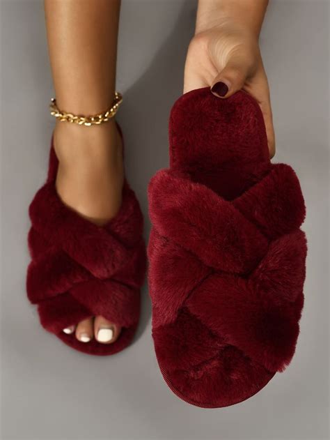 Fuzzy Crossover Strap Slippers | Fluffy shoes, Fashion slippers, Girly ...