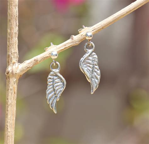 Silver wing earrings, angels wing stud earrings, guardian angel, dangle earrings, silver studs ...