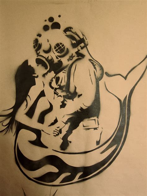 Mermaid and Deep Sea Diver Stencil on Behance