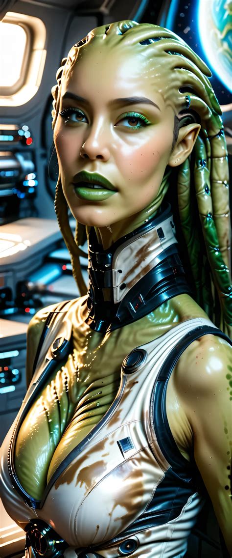 Araffe woman in a green latex outfit eating a cucumber - SeaArt AI