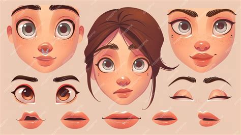 premium photo  set  cartoon modern illustrations  girl head