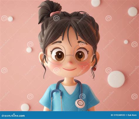 Charming Cartoon Nurse Character With Stethoscope In Blue Scrubs Ideal ...