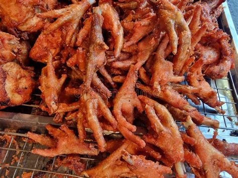 golden fried chicken feet   wire rack tray stock image image