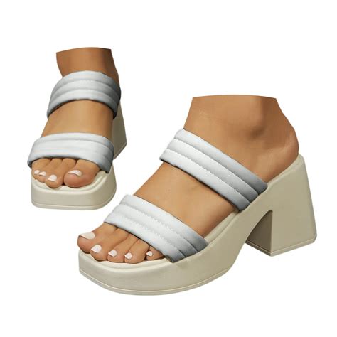 Platform Slip on Sandals for Women 2025 Fashion Casual Square Toe Wide