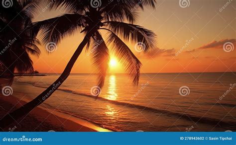 Silhouette of Palm Trees Beautiful Sunset on the Tropical Sea Beach ...