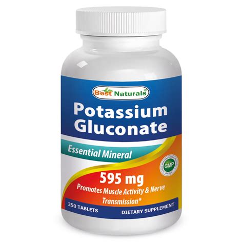 Best Naturals Potassium Gluconate Supplement 595 mg 250 Tablets ...